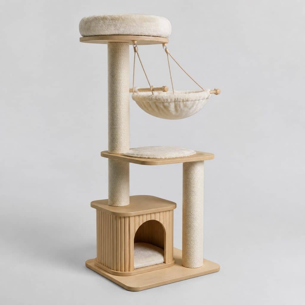 Arbre à chat avec hamac suspendu et niche fermée