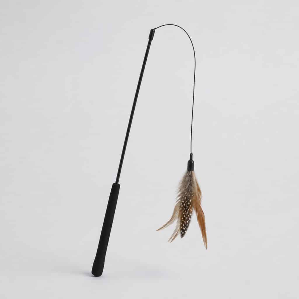 Canne à pêche à plumes pour chat vue de face
