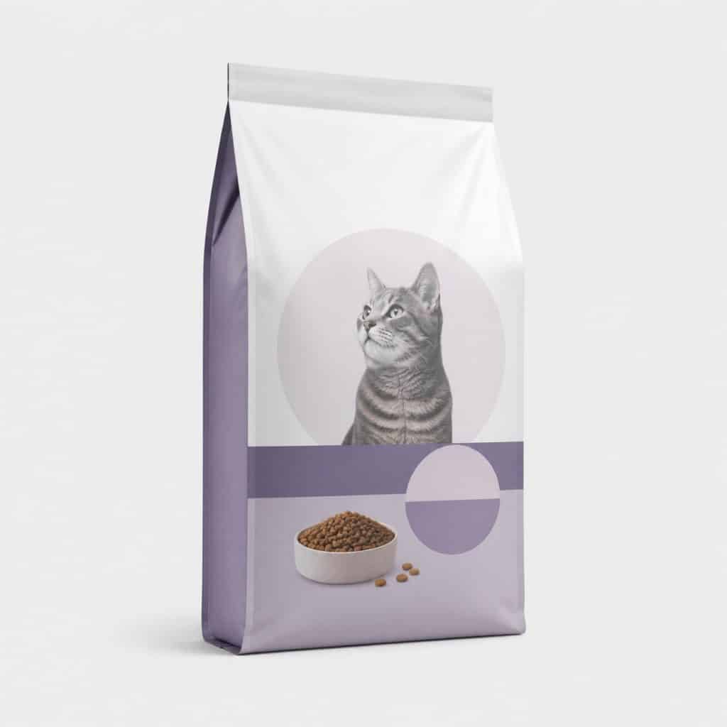 Sac de croquettes pour chat digestion sensible sur fond neutre