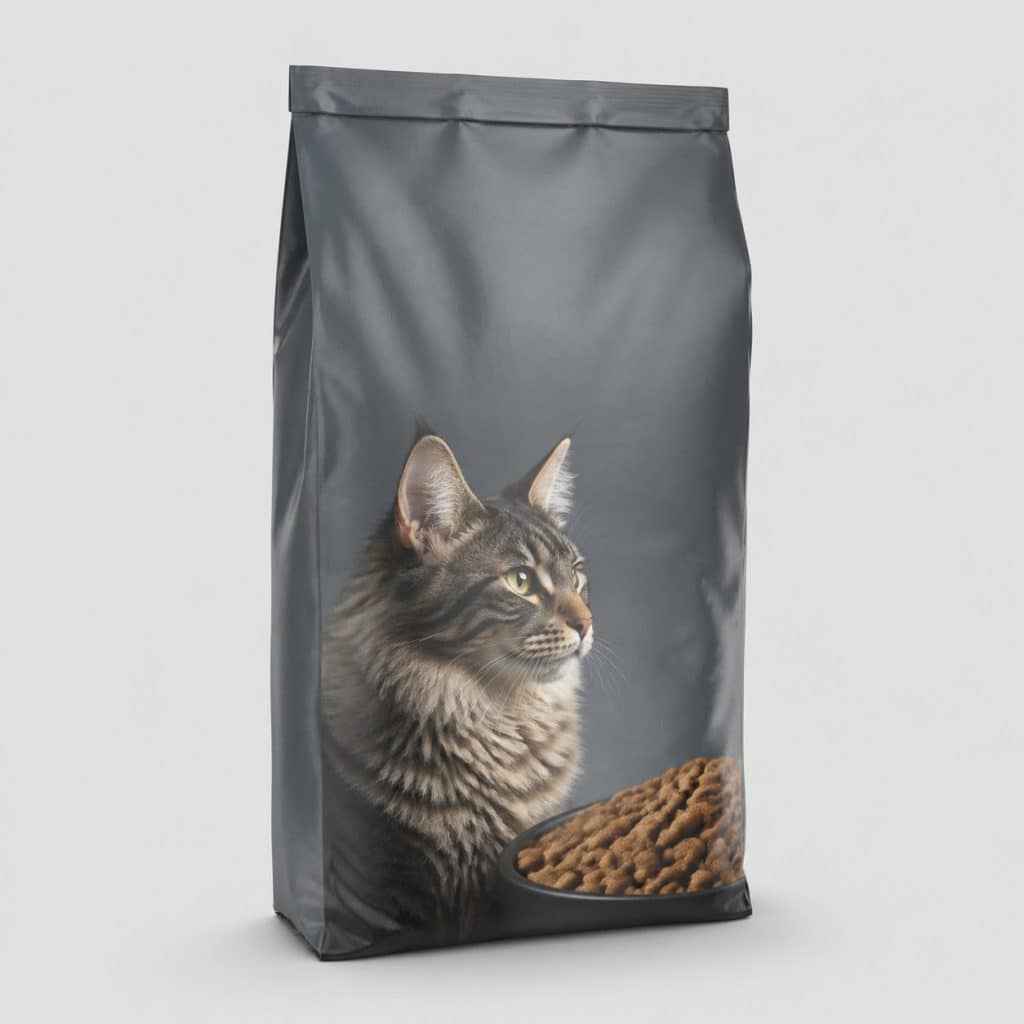 Grand sac de croquettes pour chat sur fond neutre