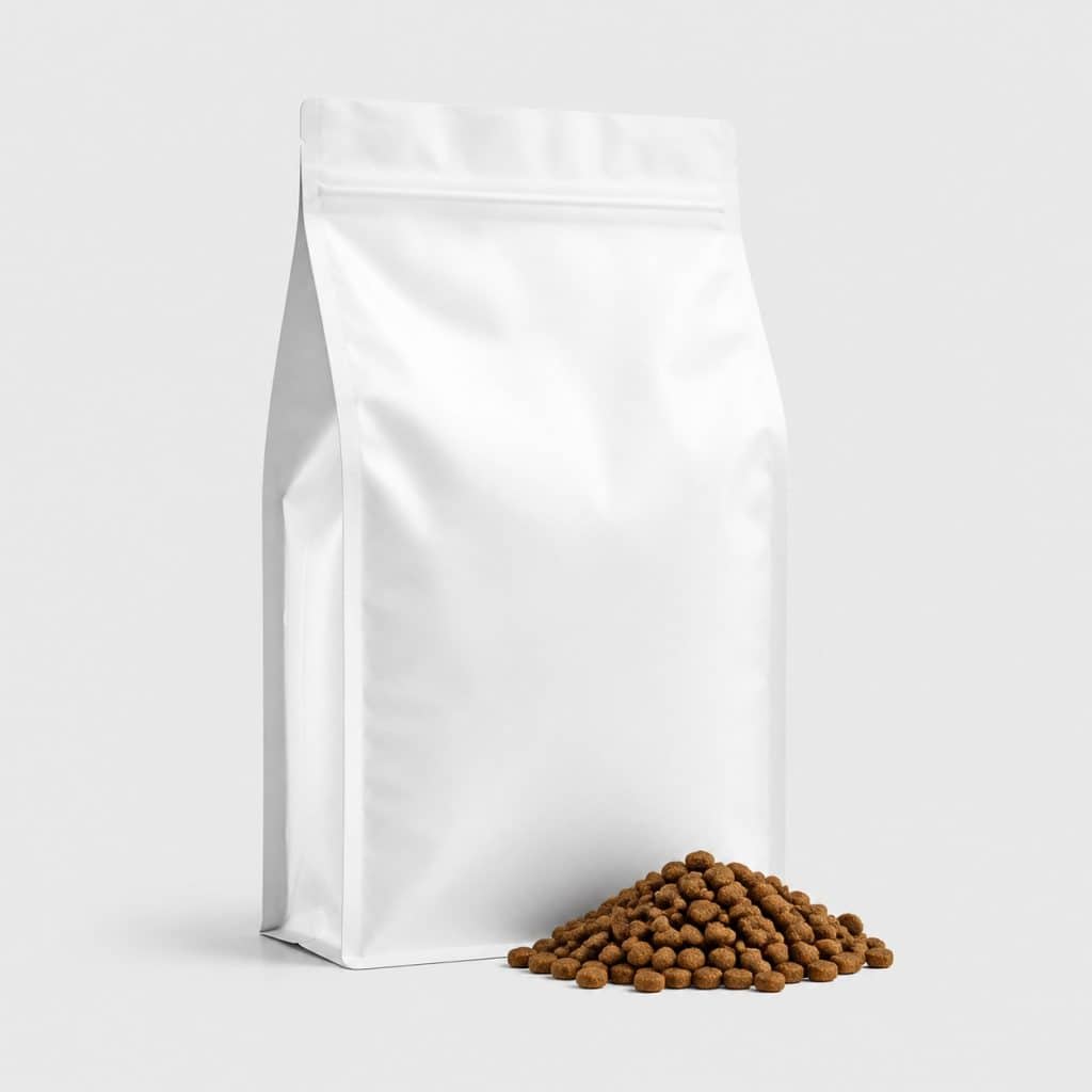 Sac de croquettes riches en fibres pour chat sur fond studio
