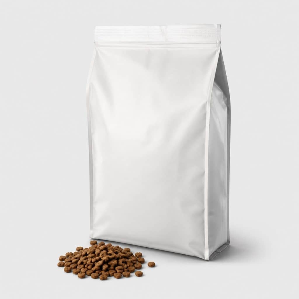 Sac de croquettes chat sans gluten sur fond studio