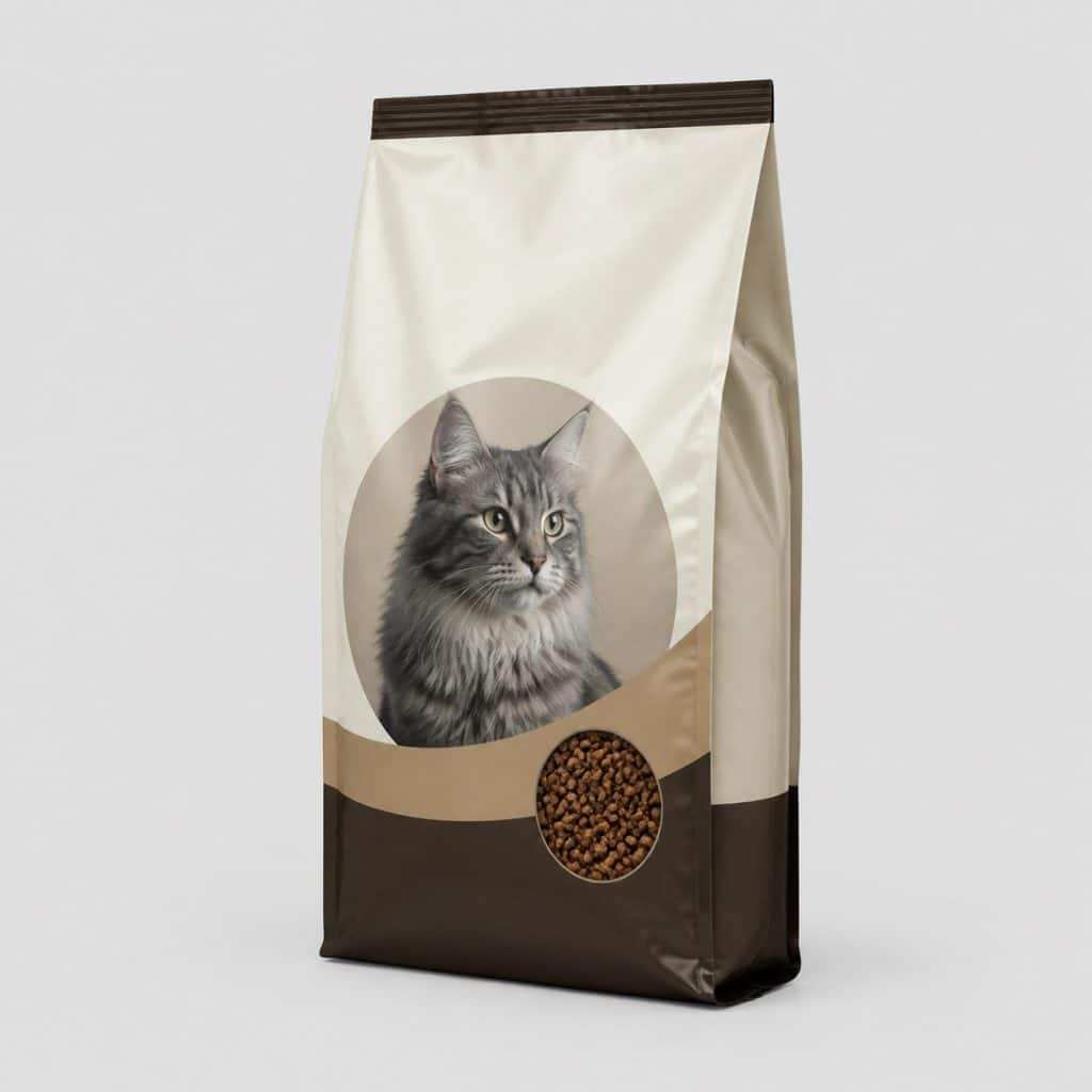 Sac de croquettes pour chat senior enrichies en oméga-3 sur fond neutre