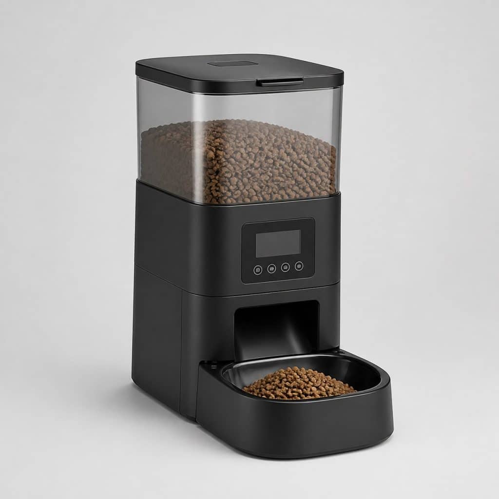 Distributeur automatique de croquettes pour chat sur fond neutre