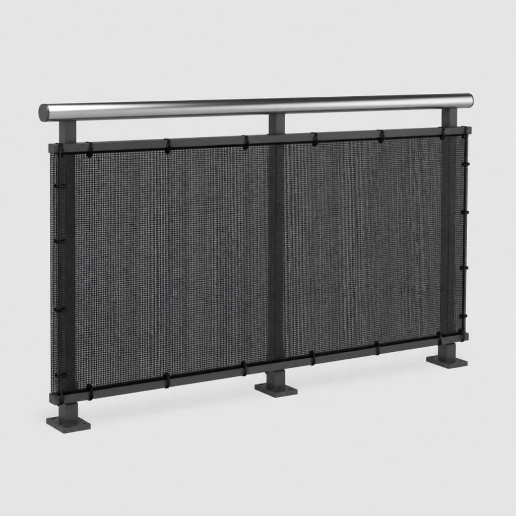 Filet de protection tendu sur une rambarde de balcon
