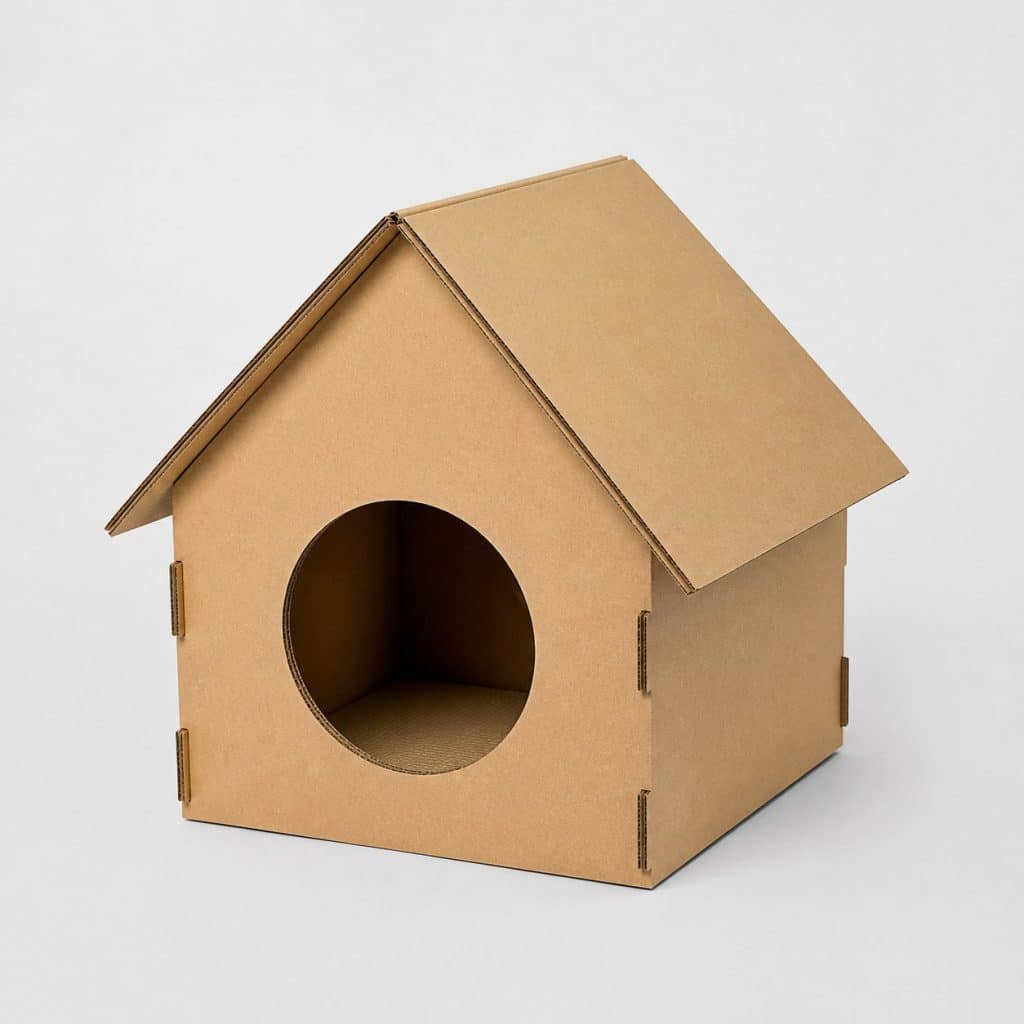 Maison de jeu en carton pour chat vue de face