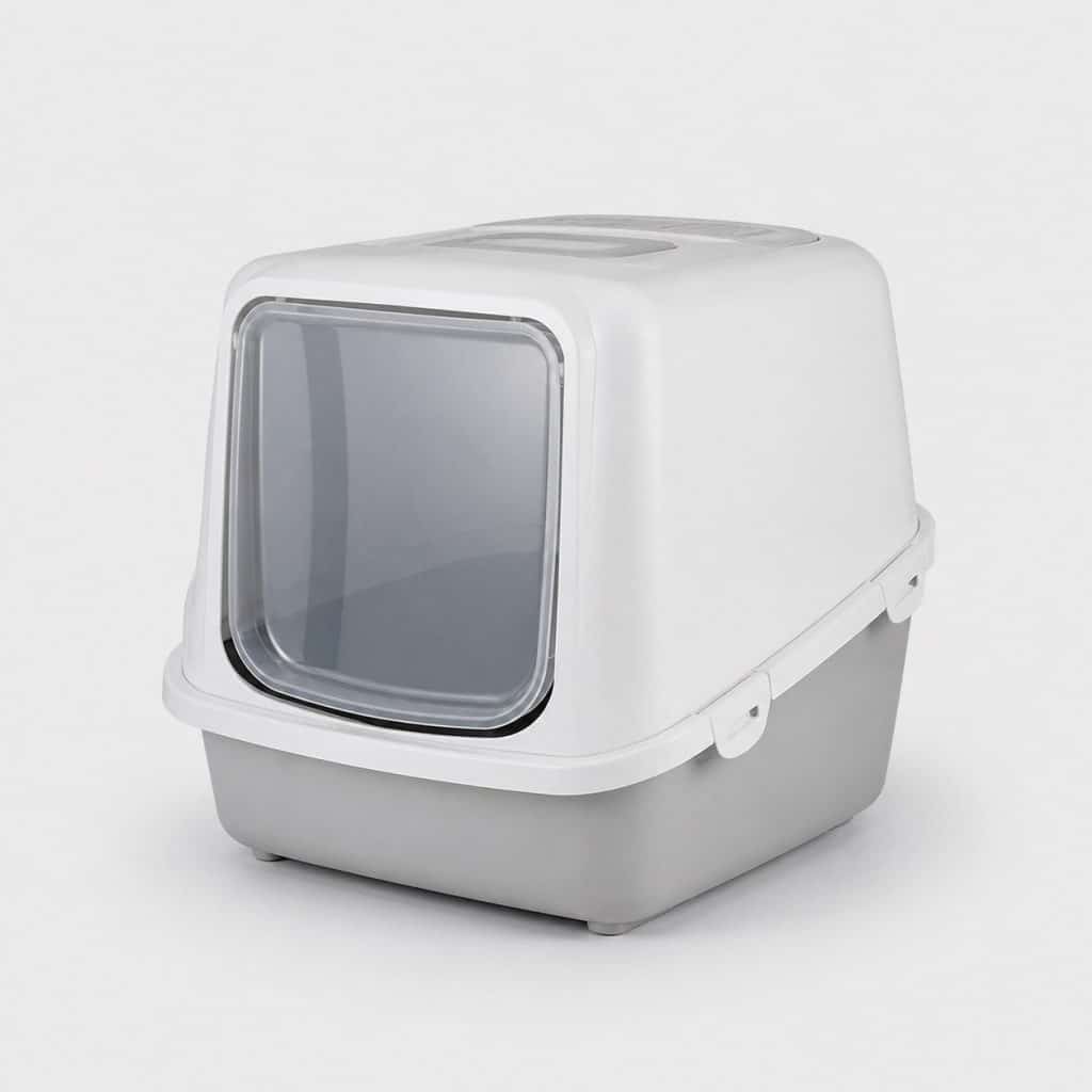 Maison de toilette fermée avec porte battante transparente